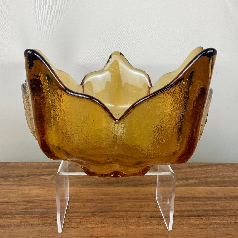 Vintage Viking Glass Co. Lotus Amber 6.5" Glass Bowl Scalloped Edge Decorative